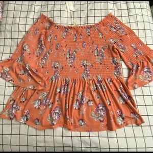 Coral floral elastic top